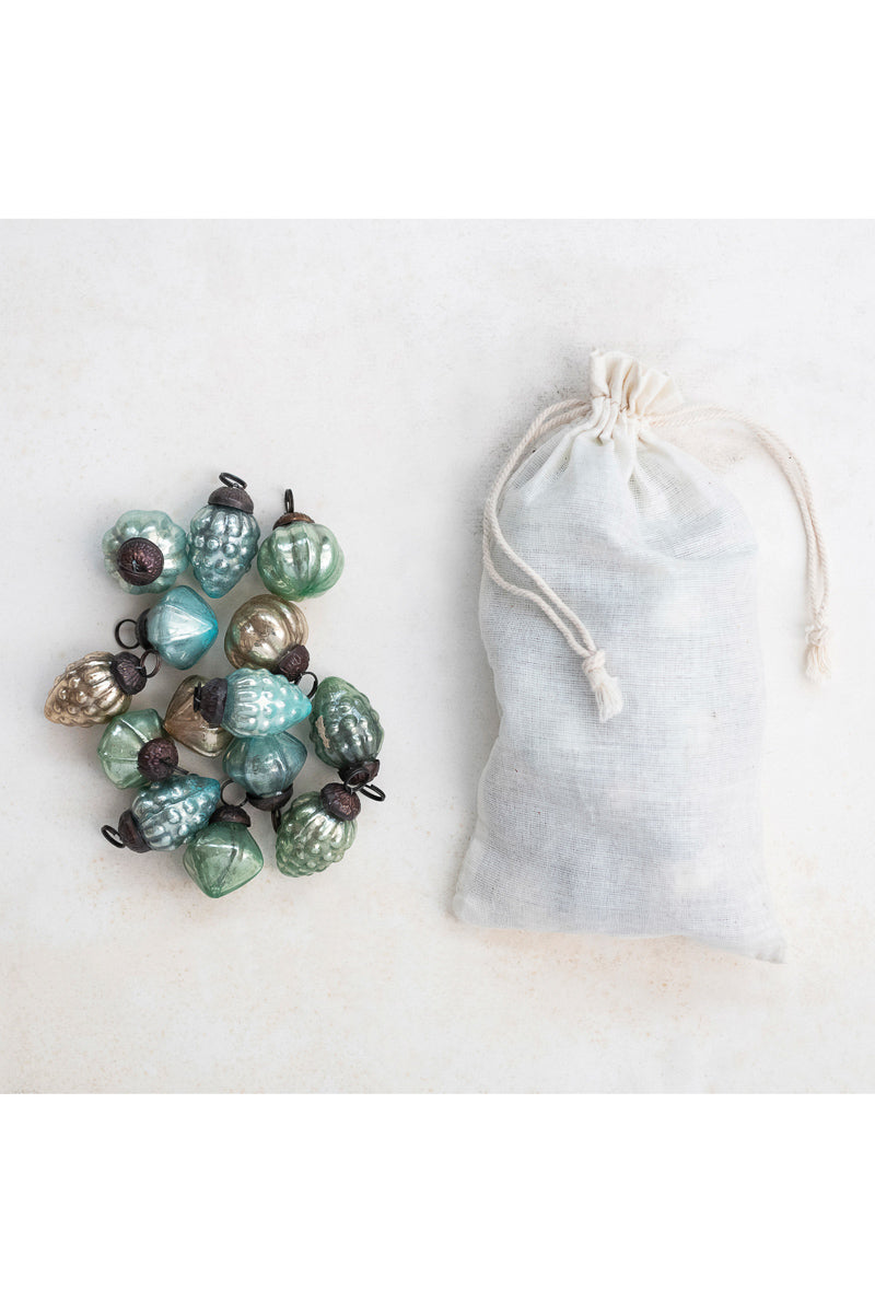 Ornaments Mercury Glass in Muslin Bag Green Set