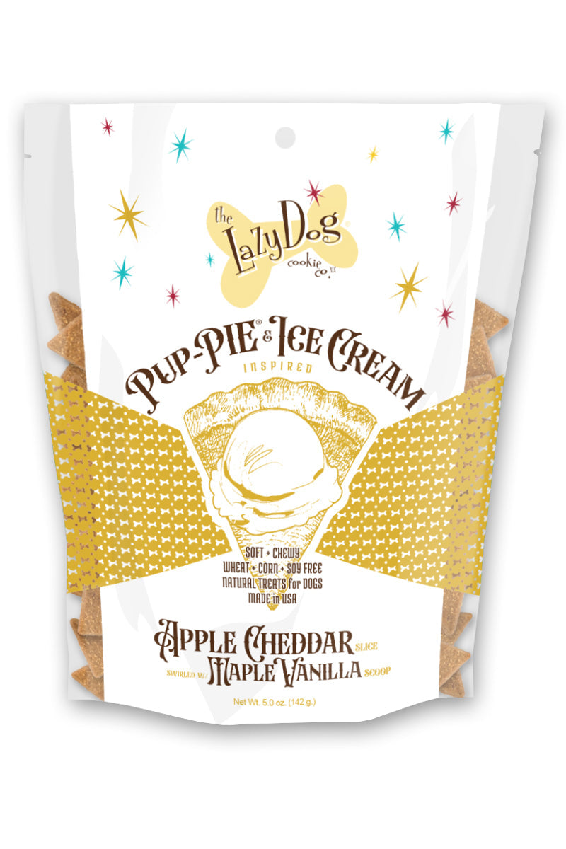 Lazy Dog Pup-PIE & Ice Cream Slices Apple Cheddar w/ Maple & Vanilla Dog Treats 5 oz