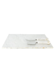 White Marble Cheese Board & Knive Set with Mother of Pearl Inlay