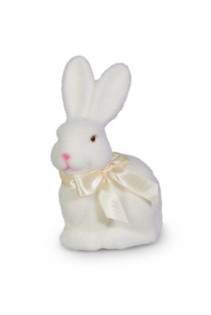 Flocked Sitting Bunny 9" Ivory