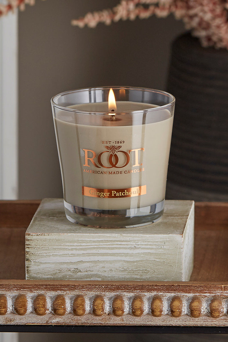 Root Candle Small Veriglass Ginger Patchouli 6.3oz