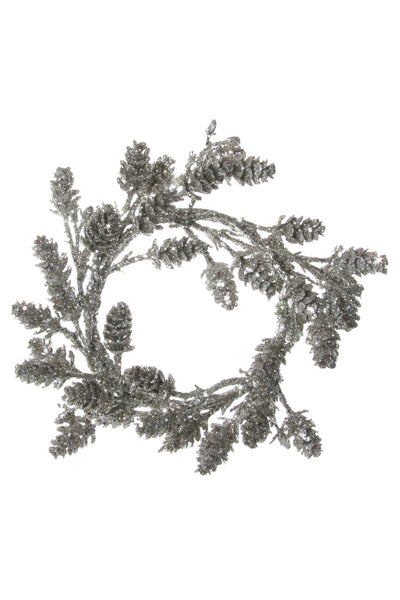 Glitter Larix Cone Wreath Silver 6.75"