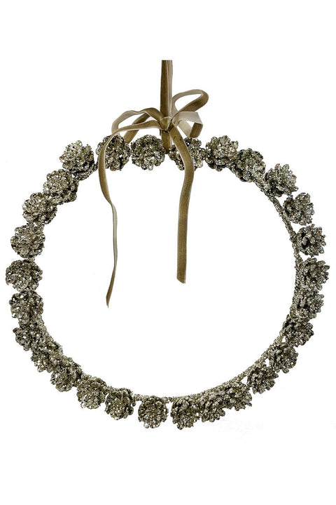 ORN WREATH GLT PNCN SILVER 8"