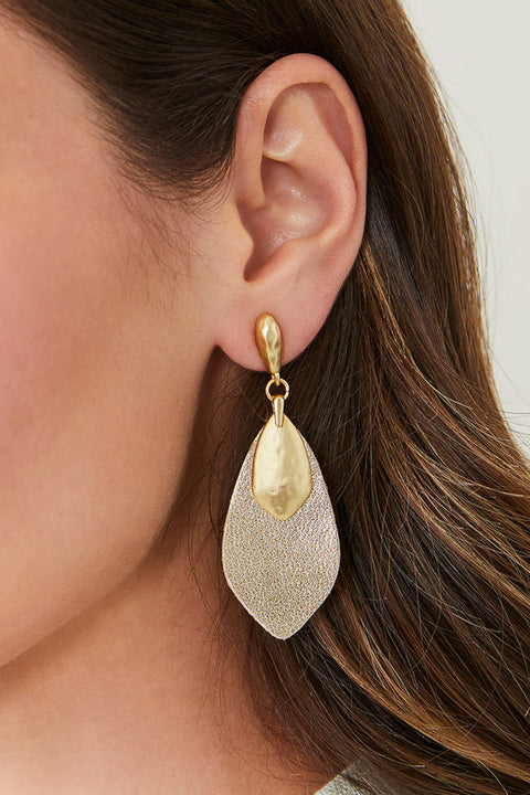 EARRING, LEATHER PETAL GOLD