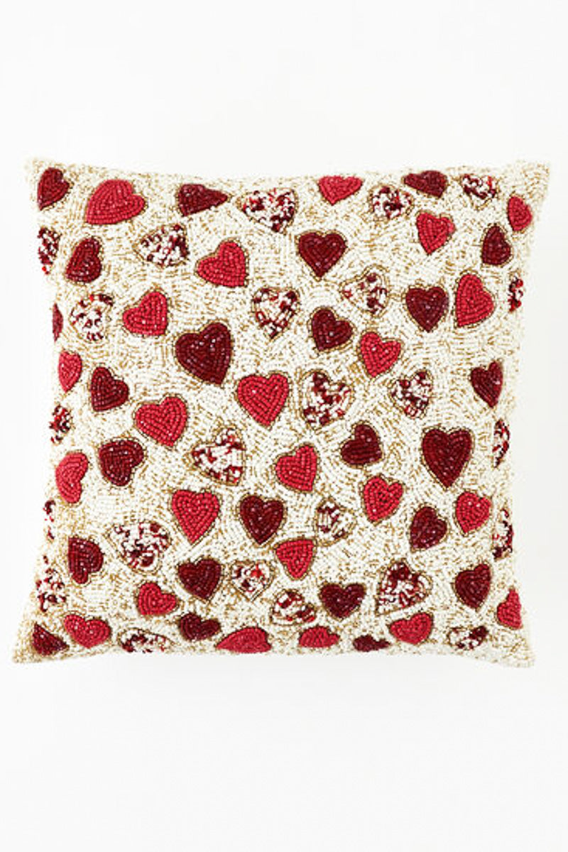 Beaded Heart Pillow 14"x14"