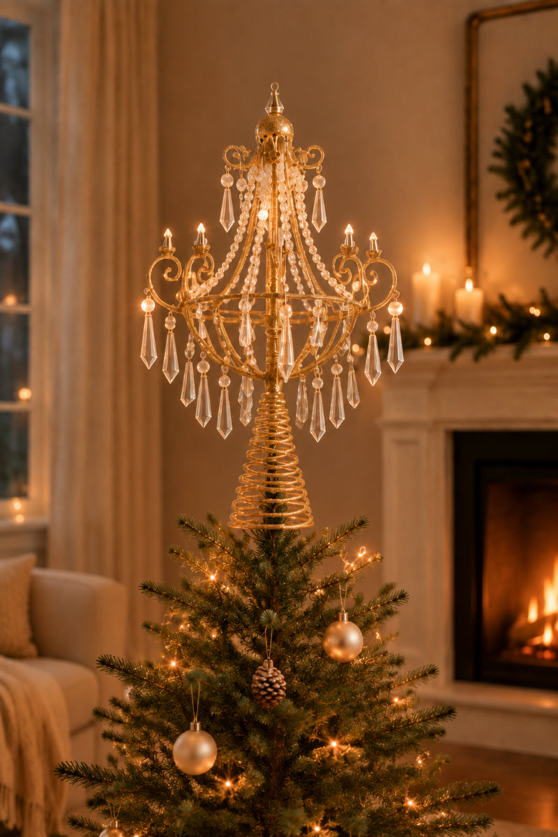 Metal Chandelier Tree Topper with Acrylic Crystals & Glitter