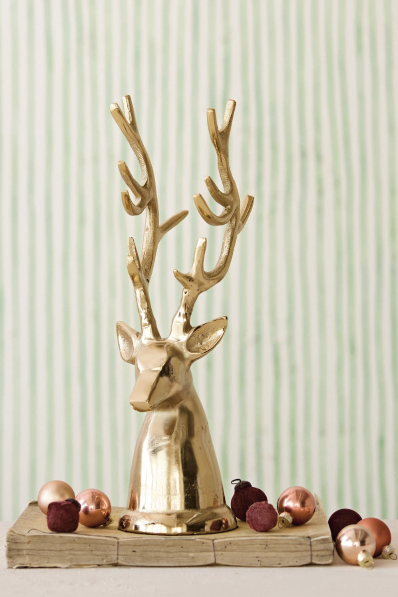 Cast Aluminum Reindeer Head Gold Finish