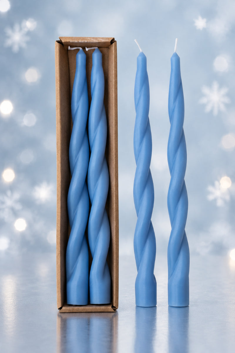 Twisted Taper Candles Box Unscented Blue Set of 2
