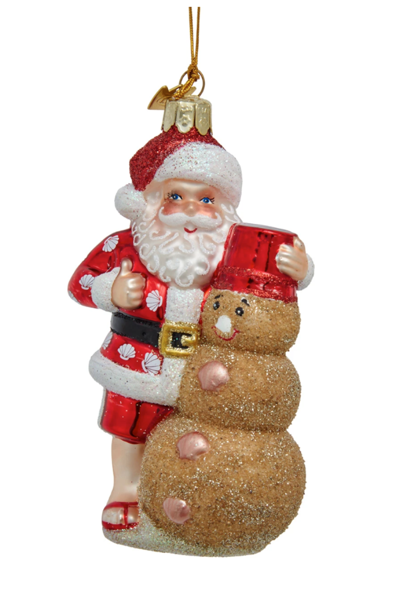 Noble Gems Glass Santa With Snowman Ornament