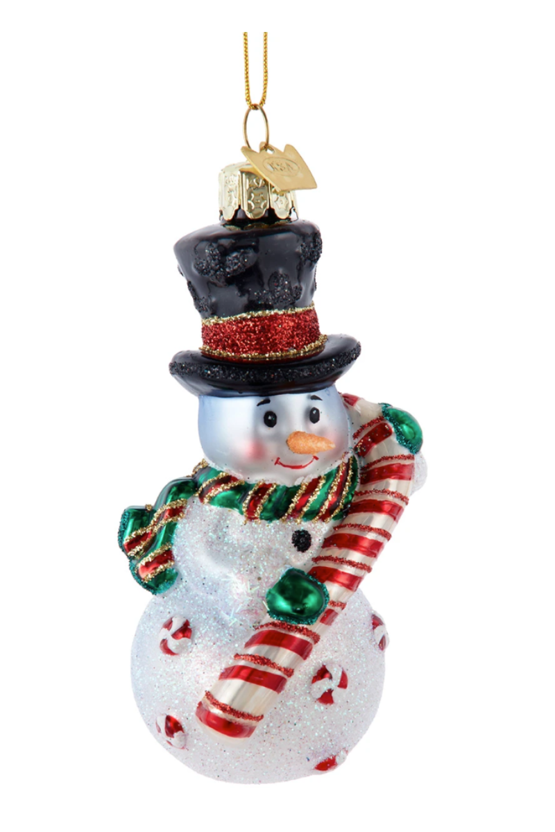Noble Gems Glass Snowman With Candy Cane Ornament