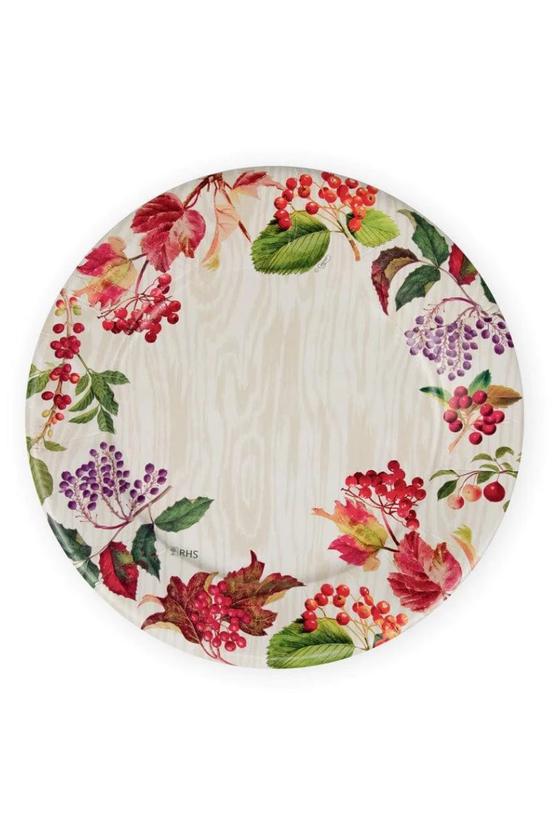 Caspari Berry Botanical Taupe Paper Dinner Plates