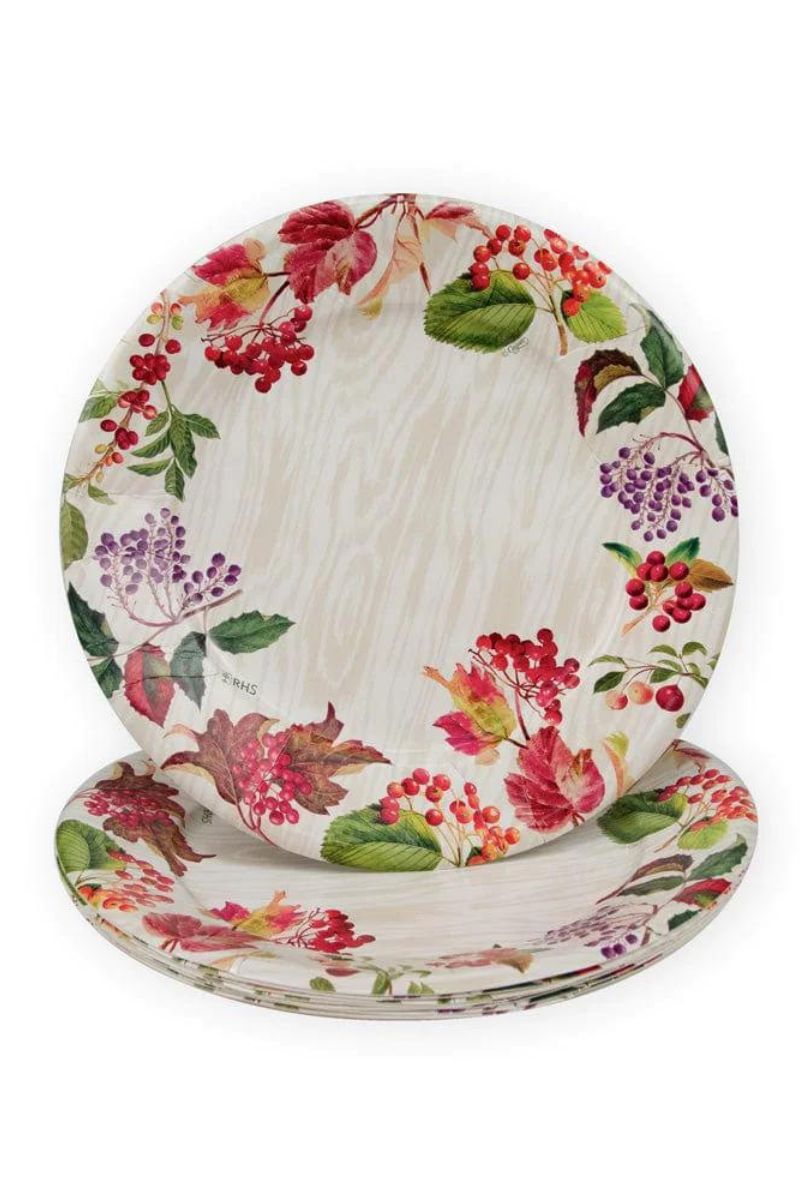 Caspari Berry Botanical Taupe Paper Dinner Plates