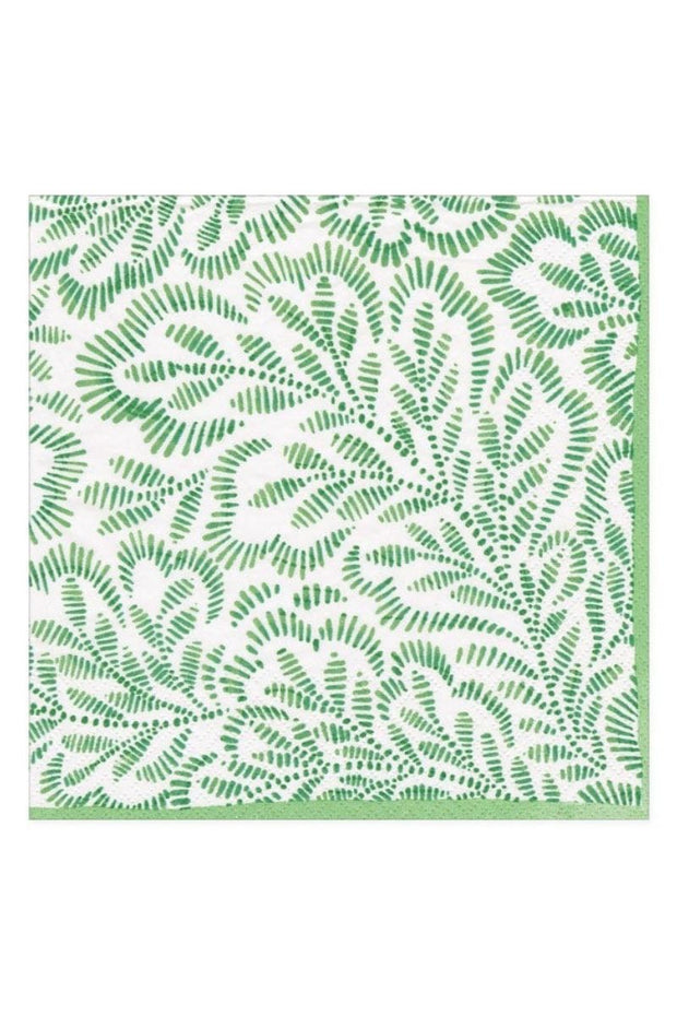 Caspari Block Print Leaves Green Cocktail Napkins - 20 Per Package