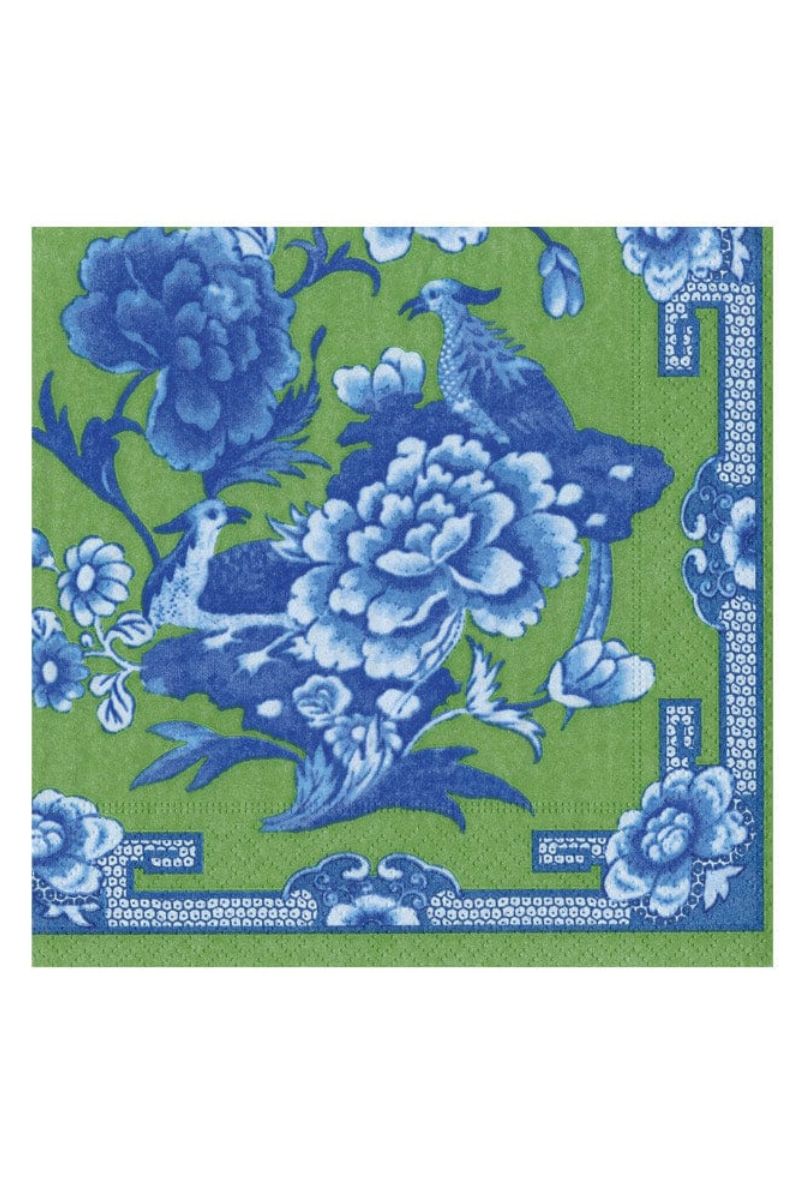 Caspari Green And Blue Plate Cocktail Napkins