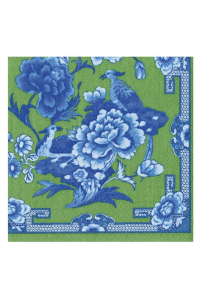 Caspari Green And Blue Plate Cocktail Napkins - 20 Per Package