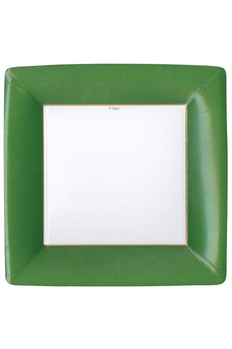 Caspari Grosgrain Border Square Dinner Plates Hunter Green