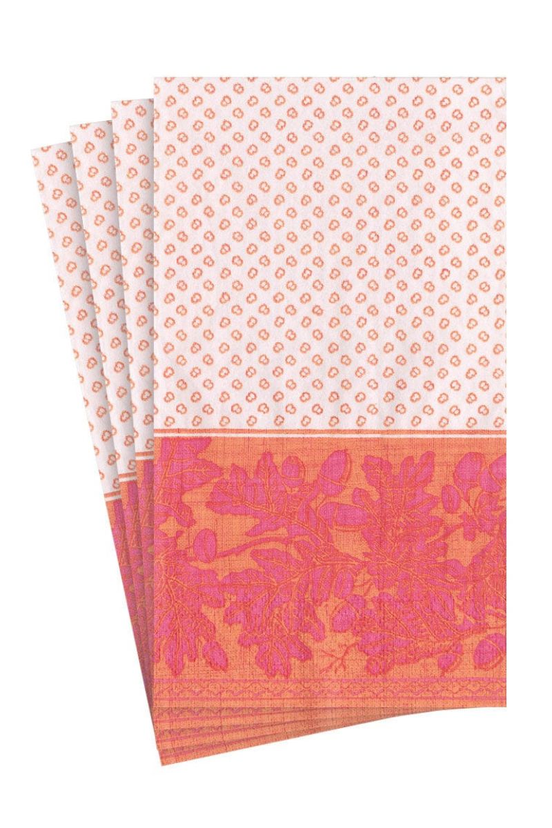 Caspari Oak Leaves & Acorns Orange/Fuchsia Linen Guest Towels