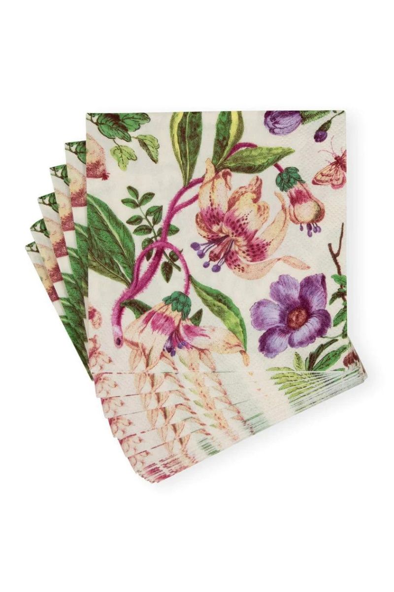 Caspari Porcelain Blooms Ivory Cocktail Napkins - 20 Per Package