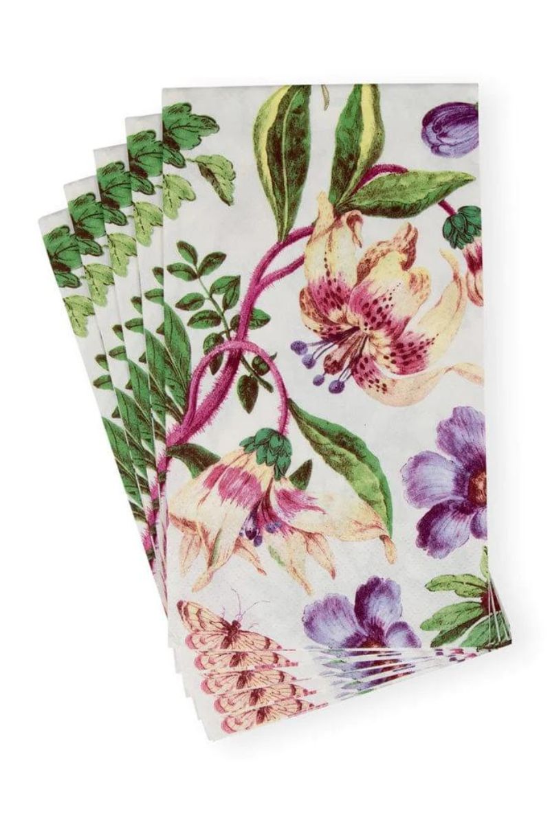 Caspari Porcelain Blooms Ivory Guest Towels - 15 Per Package
