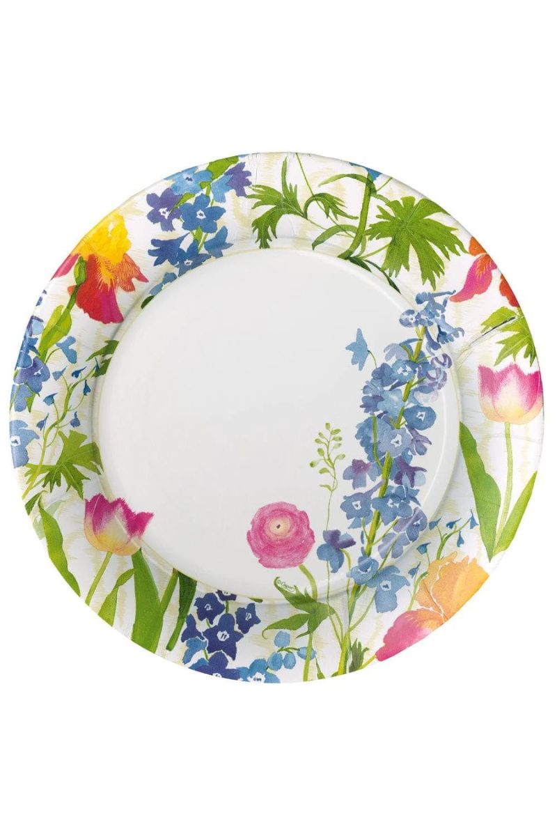 Caspari Summer Garden White Paper Dinner Plates