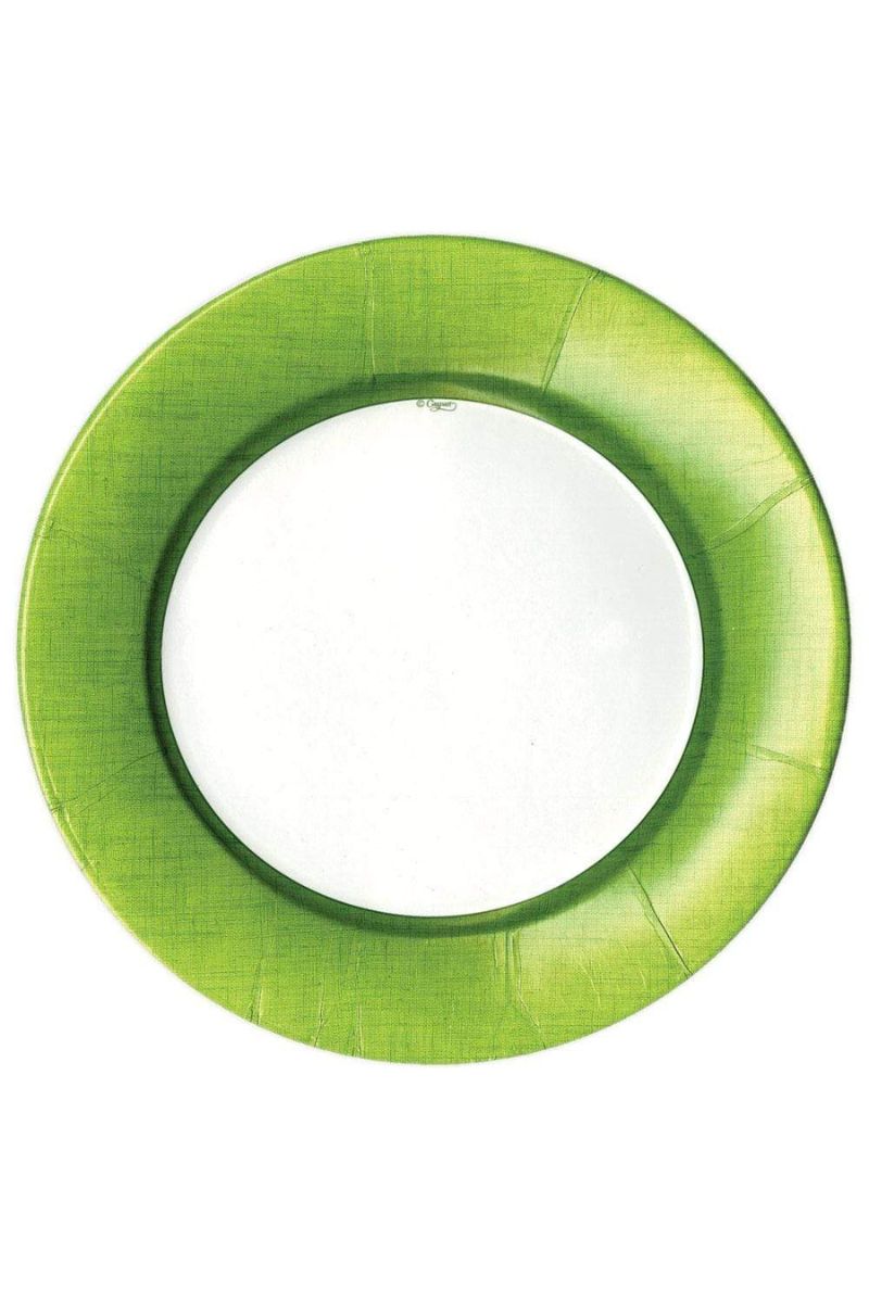 Caspari Linen Moss Green Border Dinner Plates - 8 Per Package