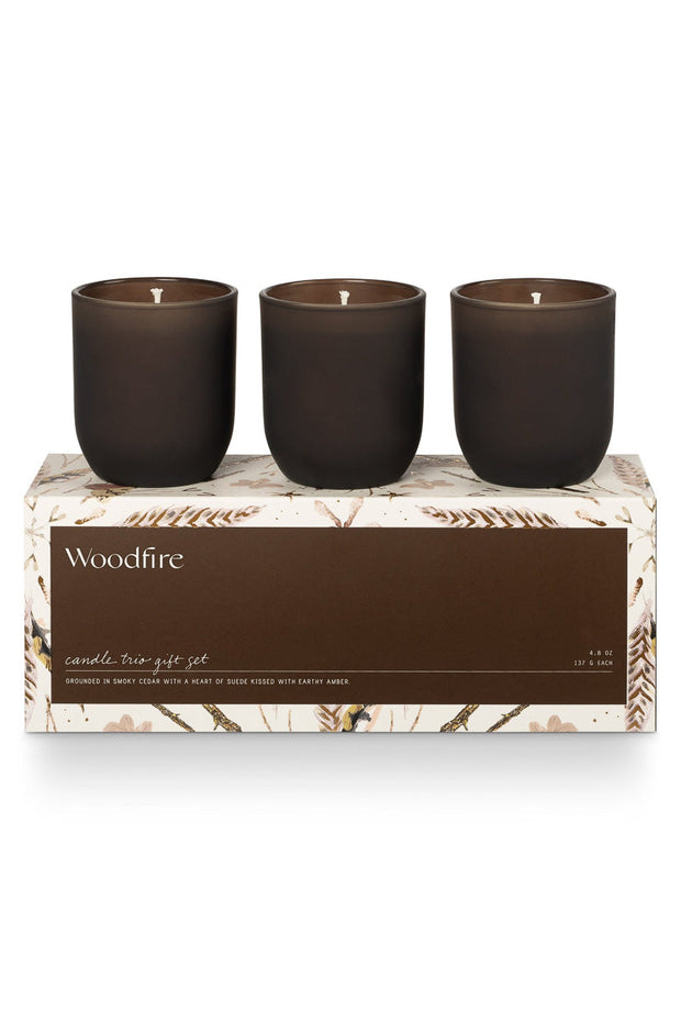 CANDLE, WOODFIRE TRIO GIFT SET