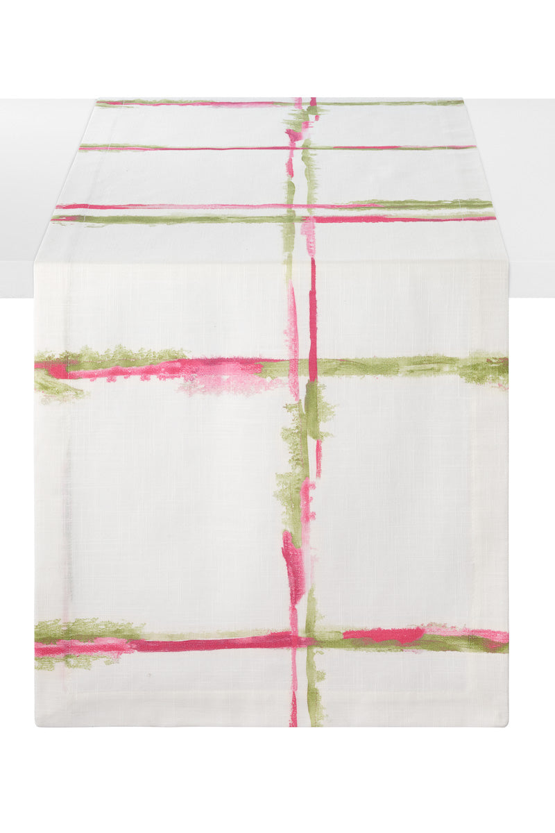 Bodrum Abstract Grid Runner 15"x90" Pinkgreen