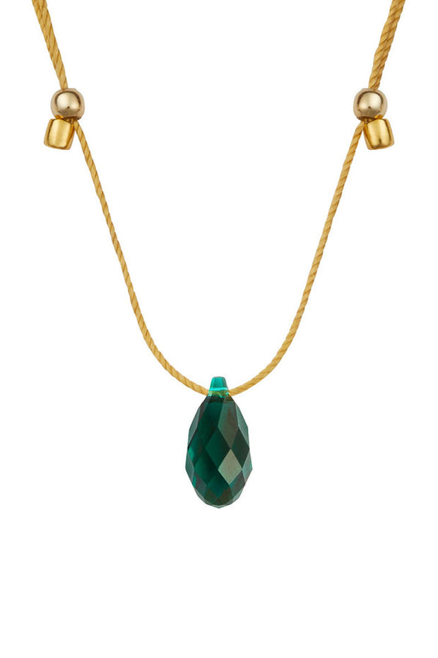 &Livy Hyevibe Crystal Slider Necklace Emerald Gold