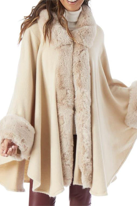 K&K Cape with Sleeves & Faux Fur Trim Ivory