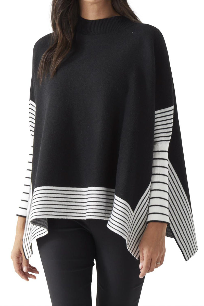 Stripe Sleeve Poncho Black