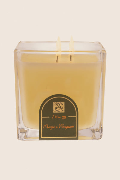 Aromatique Orange & Evergreen Glass Cube Candle