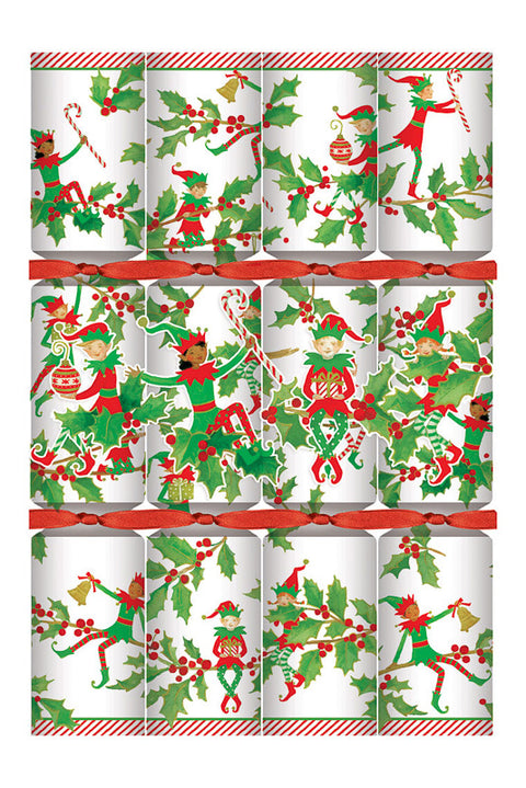 Caspari Christmas Elves Christmas Crackers 8 Pack