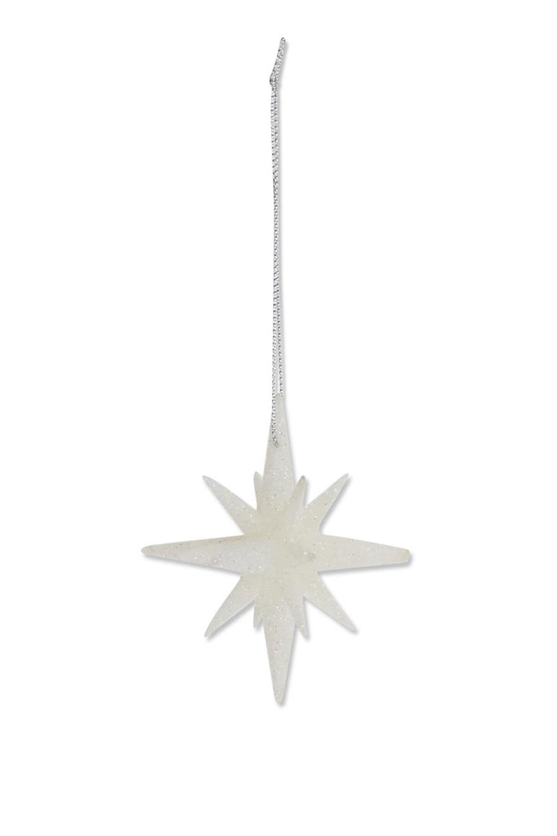 Nine Point Glitter Star Ornament 2" White