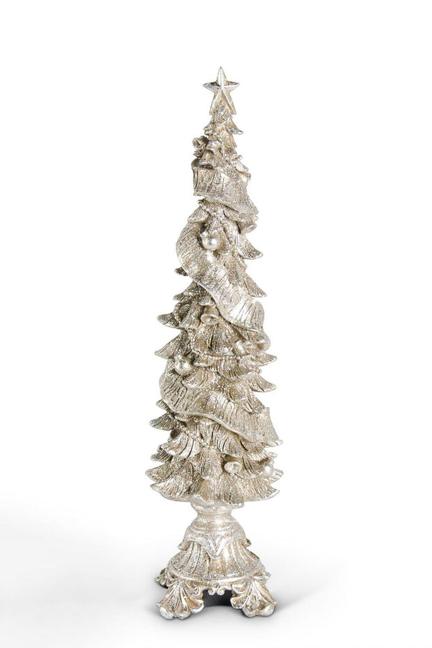 Glittered Champagne Christmas Tree on Pedestal Small