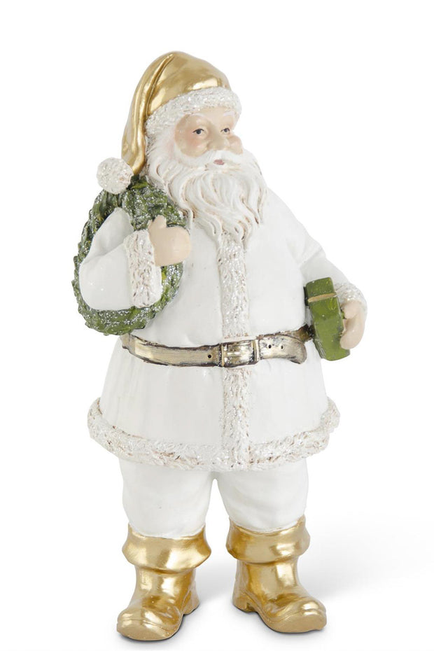 White and Gold 9" Santa with Wreath and Package