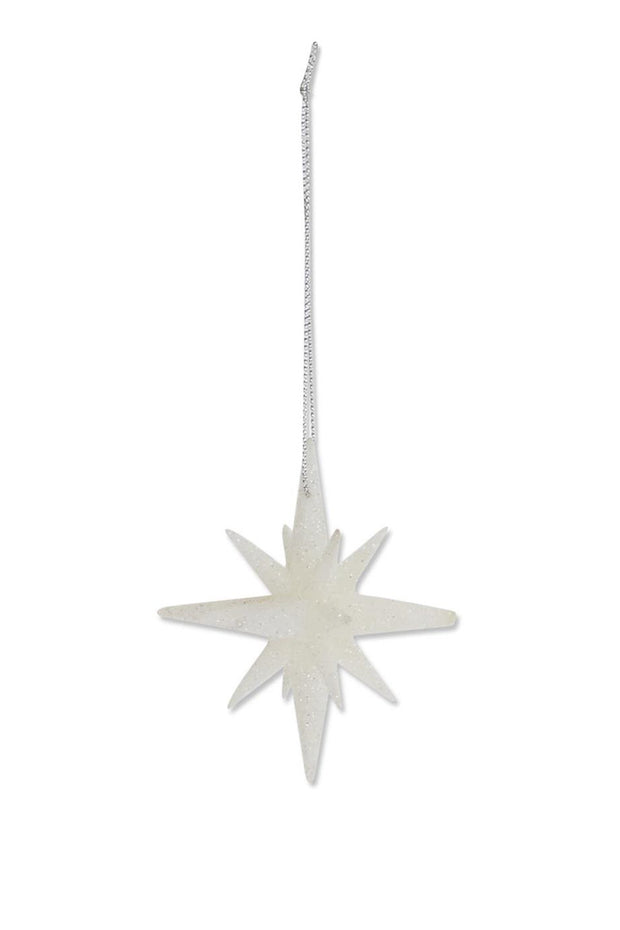 Nine Point White Glitter Star Ornament 2"