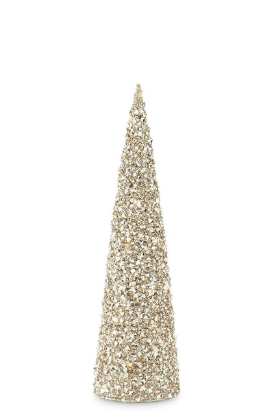 Champagne Sequins and Bead Embellished LED Cone Tree Small