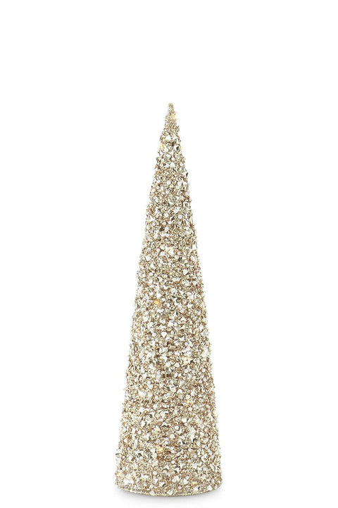 Champagne Sequins and Bead Embellished LED Cone Tree Small