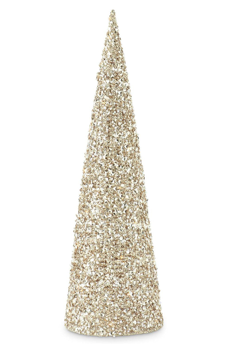 Sequins and Beads Embellished LED Cone Tree Large Champagne