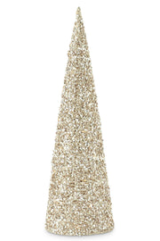 Champagne Sequins and Beads Embellished LED Cone Tree Large