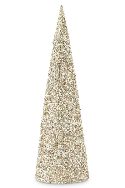 Champagne Sequins and Beads Embellished LED Cone Tree Large