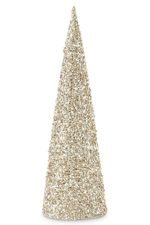 Champagne Sequins and Beads Embellished LED Cone Tree Large