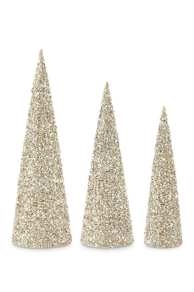 Champagne Sequins and Beads Embellished LED Cone Tree Large