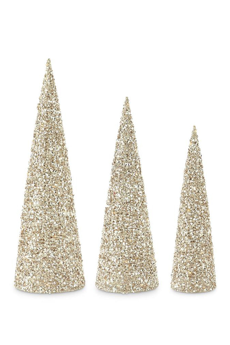 Sequins and Bead Embellished LED Cone Tree Small Champagne