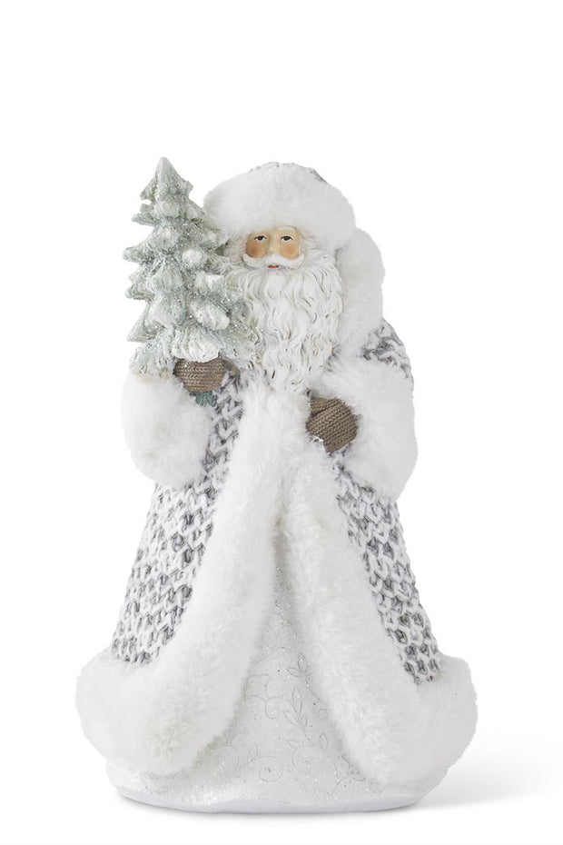 Fur Trimmed Gray Knit Coat Santa with Glittered Tree 10"