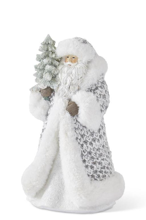 Fur Trimmed Gray Knit Coat Santa with Glittered Tree 10"