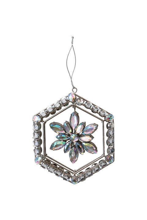 Ornament Snowflake Hexagon Frame Metal & Acrylic Silver Finish