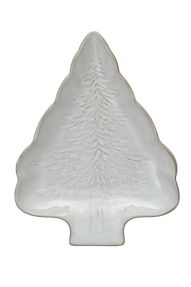 Plate Tree Shaped Stoneware White