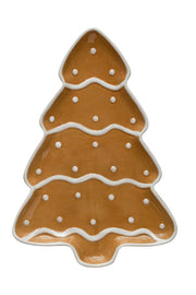 Platter Gingerbread Tree Shaped Ceramic Brown & White