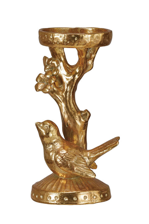 Candle Holder Bird & Branch Resin Gold Finish